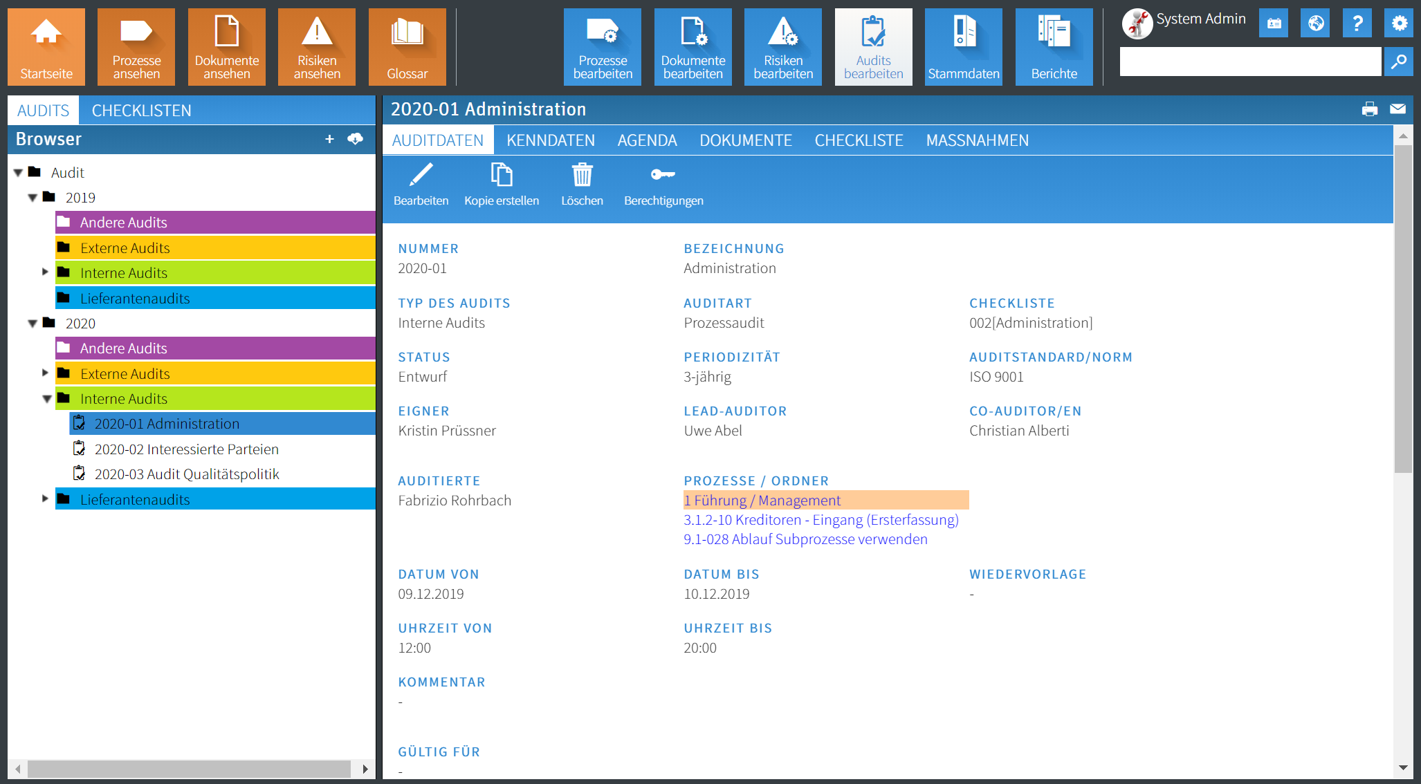 Overview of audit data in QM Pilot